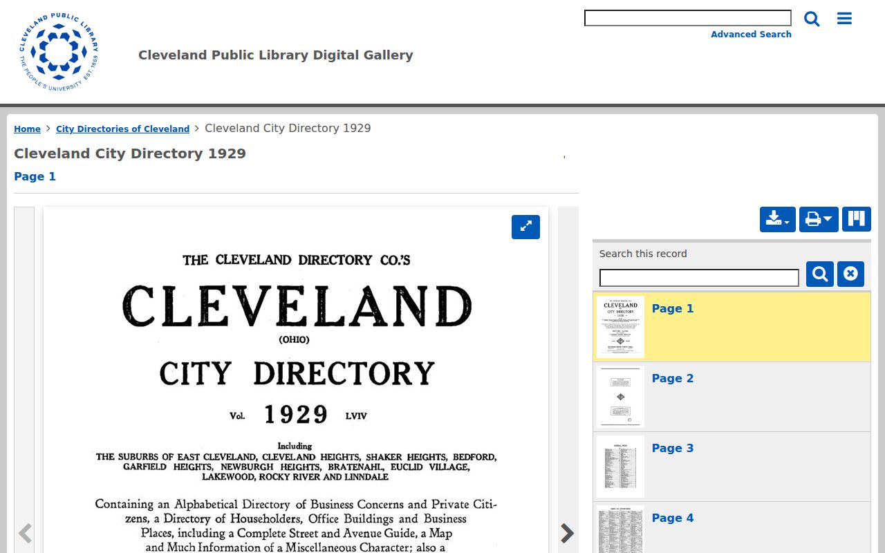 Rocky River city directory page from the 1929 Cleveland directory