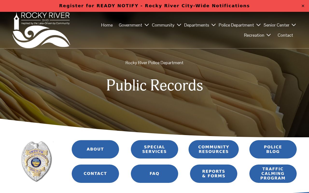 Rocky River neighbors police public records page