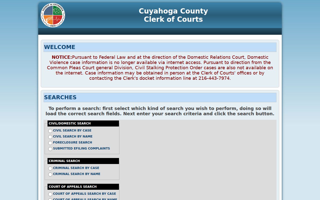 Rocky River resident lookup through the Cuyahoga Clerk Case Search