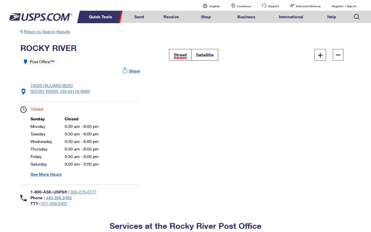 Rocky River ZIP code post office listing
